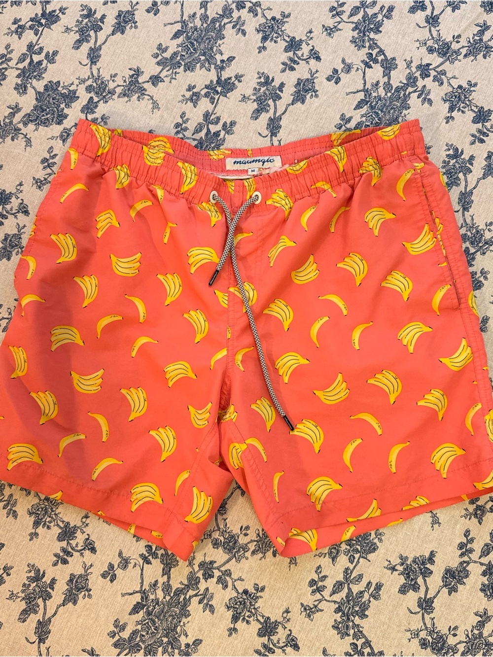 Maamgic Coral Banana-Print Men’s Swim Trunks with Drawstring Waist